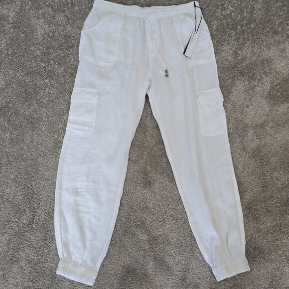 NWT Nicole Miller Cargo Jogger Linen Pants Size XL White - Picture 1 of 8